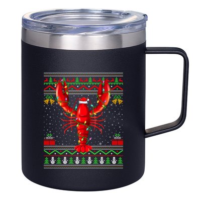 Xmas Lights Ugly Style Santa Lobster Fish Christmas Gift 12oz Stainless Steel Coffee Mug