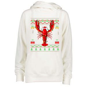 Xmas Lights Ugly Style Santa Lobster Fish Christmas Gift Womens Funnel Neck Pullover Hood