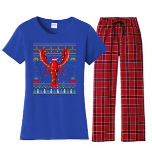 Xmas Lights Ugly Style Santa Lobster Fish Christmas Gift Women's Flannel Pajama Set