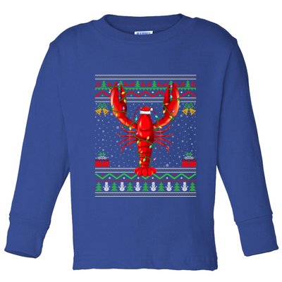 Xmas Lights Ugly Style Santa Lobster Fish Christmas Gift Toddler Long Sleeve Shirt