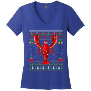 Xmas Lights Ugly Style Santa Lobster Fish Christmas Gift Women's V-Neck T-Shirt