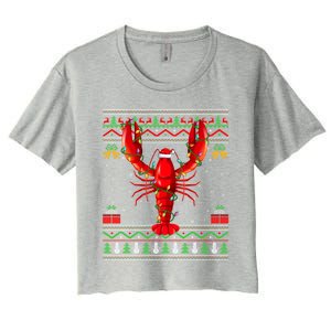 Xmas Lights Ugly Style Santa Lobster Fish Christmas Gift Women's Crop Top Tee