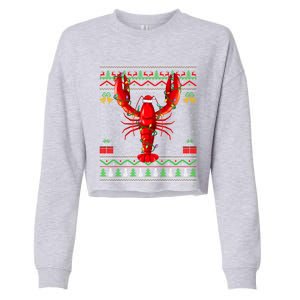 Xmas Lights Ugly Style Santa Lobster Fish Christmas Gift Cropped Pullover Crew