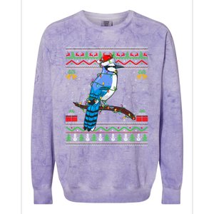 Xmas Lights Ugly Style Santa Blue Jay Bird Christmas Cute Gift Colorblast Crewneck Sweatshirt