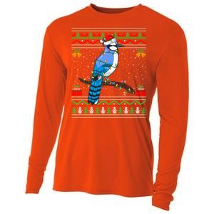 Xmas Lights Ugly Style Santa Blue Jay Bird Christmas Cute Gift Cooling Performance Long Sleeve Crew