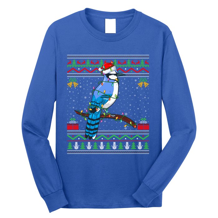 Xmas Lights Ugly Style Santa Blue Jay Bird Christmas Cute Gift Long Sleeve Shirt