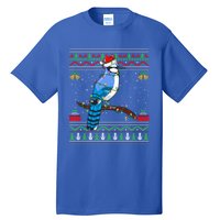 Xmas Lights Ugly Style Santa Blue Jay Bird Christmas Cute Gift Tall T-Shirt