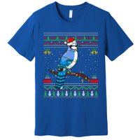 Xmas Lights Ugly Style Santa Blue Jay Bird Christmas Cute Gift Premium T-Shirt