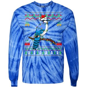 Xmas Lights Ugly Style Santa Blue Jay Bird Christmas Cute Gift Tie-Dye Long Sleeve Shirt