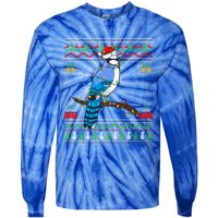 Xmas Lights Ugly Style Santa Blue Jay Bird Christmas Cute Gift Tie-Dye Long Sleeve Shirt