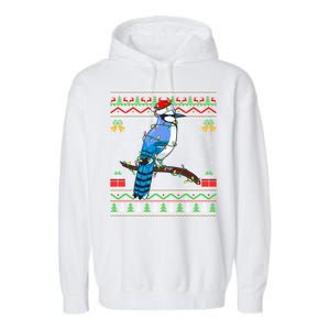 Xmas Lights Ugly Style Santa Blue Jay Bird Christmas Cute Gift Garment-Dyed Fleece Hoodie