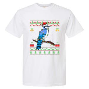 Xmas Lights Ugly Style Santa Blue Jay Bird Christmas Cute Gift Garment-Dyed Heavyweight T-Shirt