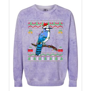 Xmas Lights Ugly Style Santa Blue Jay Bird Christmas Funny Gift Colorblast Crewneck Sweatshirt