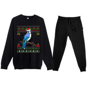 Xmas Lights Ugly Style Santa Blue Jay Bird Christmas Funny Gift Premium Crewneck Sweatsuit Set