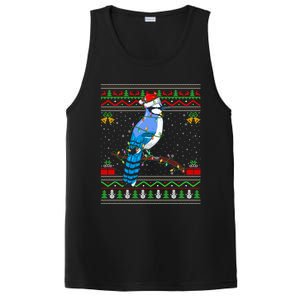 Xmas Lights Ugly Style Santa Blue Jay Bird Christmas Funny Gift PosiCharge Competitor Tank