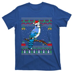 Xmas Lights Ugly Style Santa Blue Jay Bird Christmas Funny Gift T-Shirt