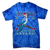 Xmas Lights Ugly Style Santa Blue Jay Bird Christmas Funny Gift Tie-Dye T-Shirt