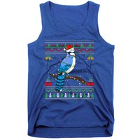 Xmas Lights Ugly Style Santa Blue Jay Bird Christmas Funny Gift Tank Top