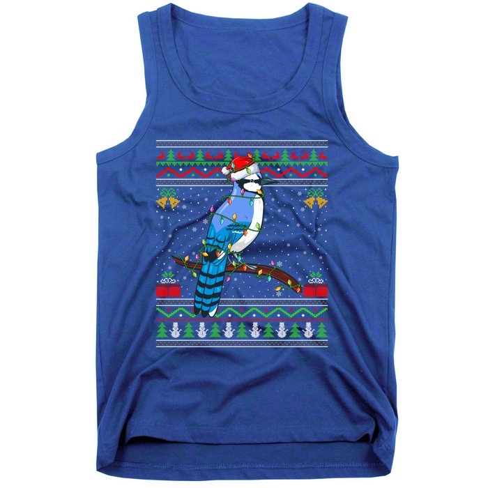 Xmas Lights Ugly Style Santa Blue Jay Bird Christmas Funny Gift Tank Top