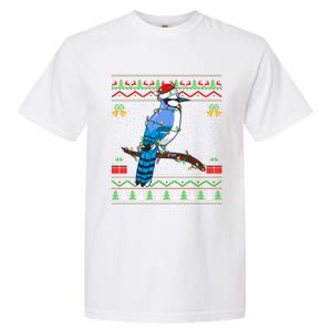 Xmas Lights Ugly Style Santa Blue Jay Bird Christmas Funny Gift Garment-Dyed Heavyweight T-Shirt