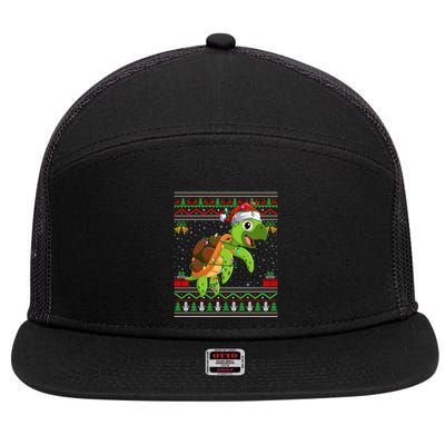Xmas Lights Ugly Sweater Style Santa Sea Turtle Christmas Gift 7 Panel Mesh Trucker Snapback Hat