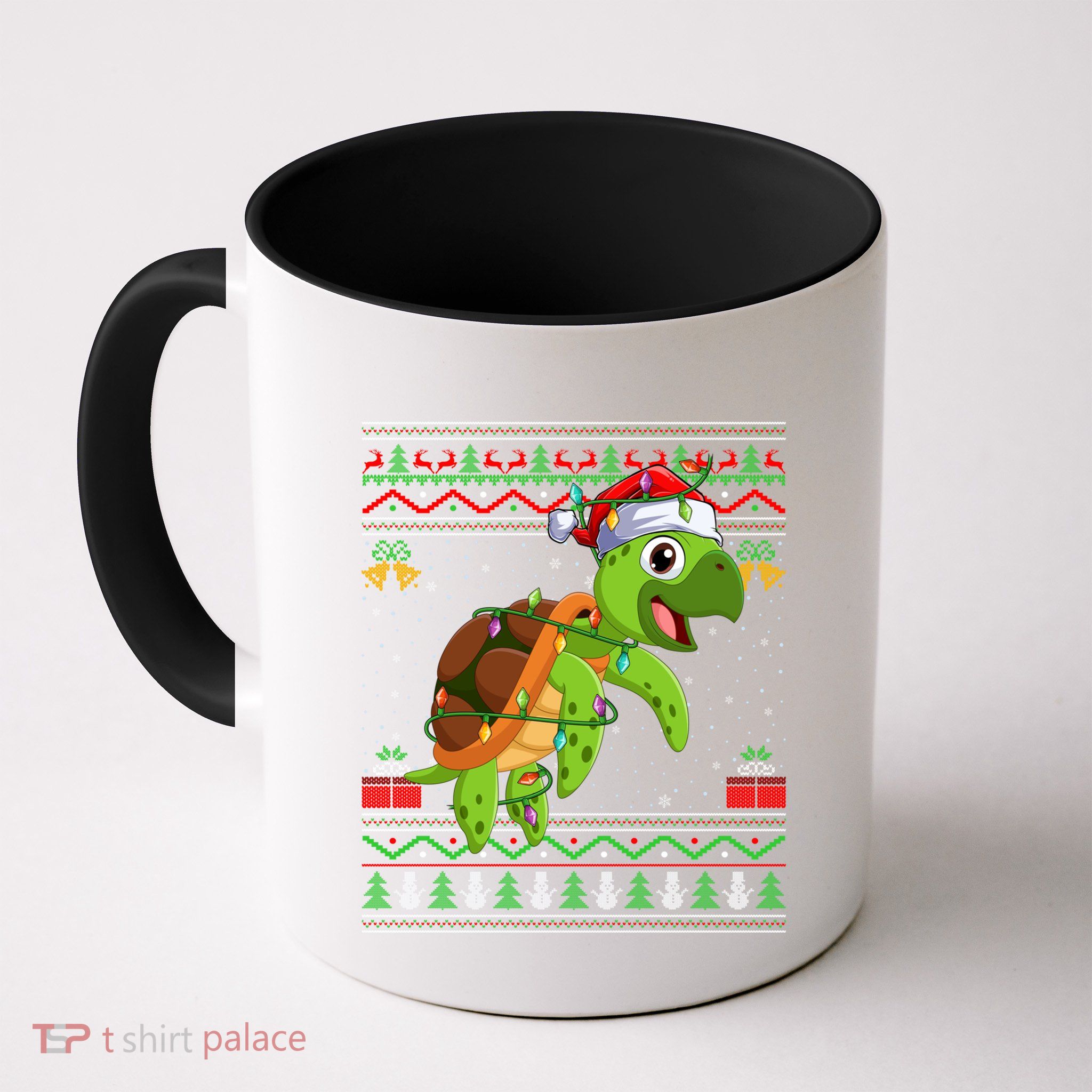 Xmas Lights Ugly Sweater Style Santa Sea Turtle Christmas Gift Mug
