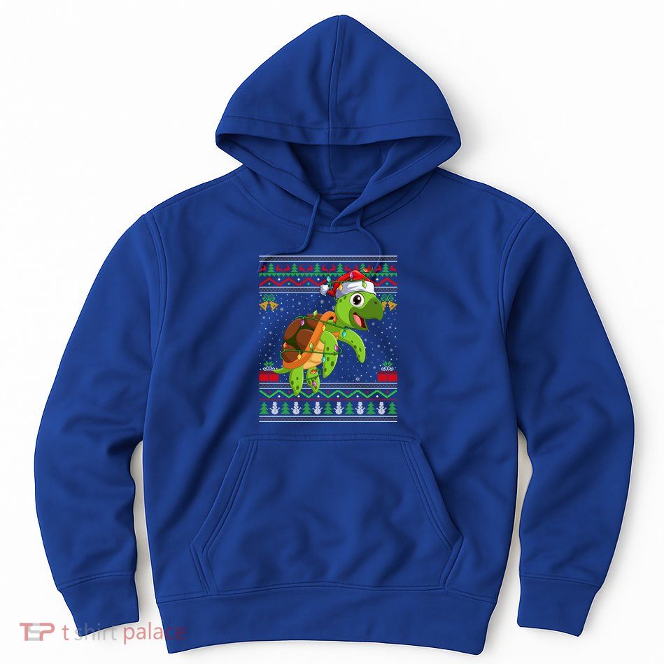 Xmas Lights Ugly Sweater Style Santa Sea Turtle Christmas Gift Hoodie