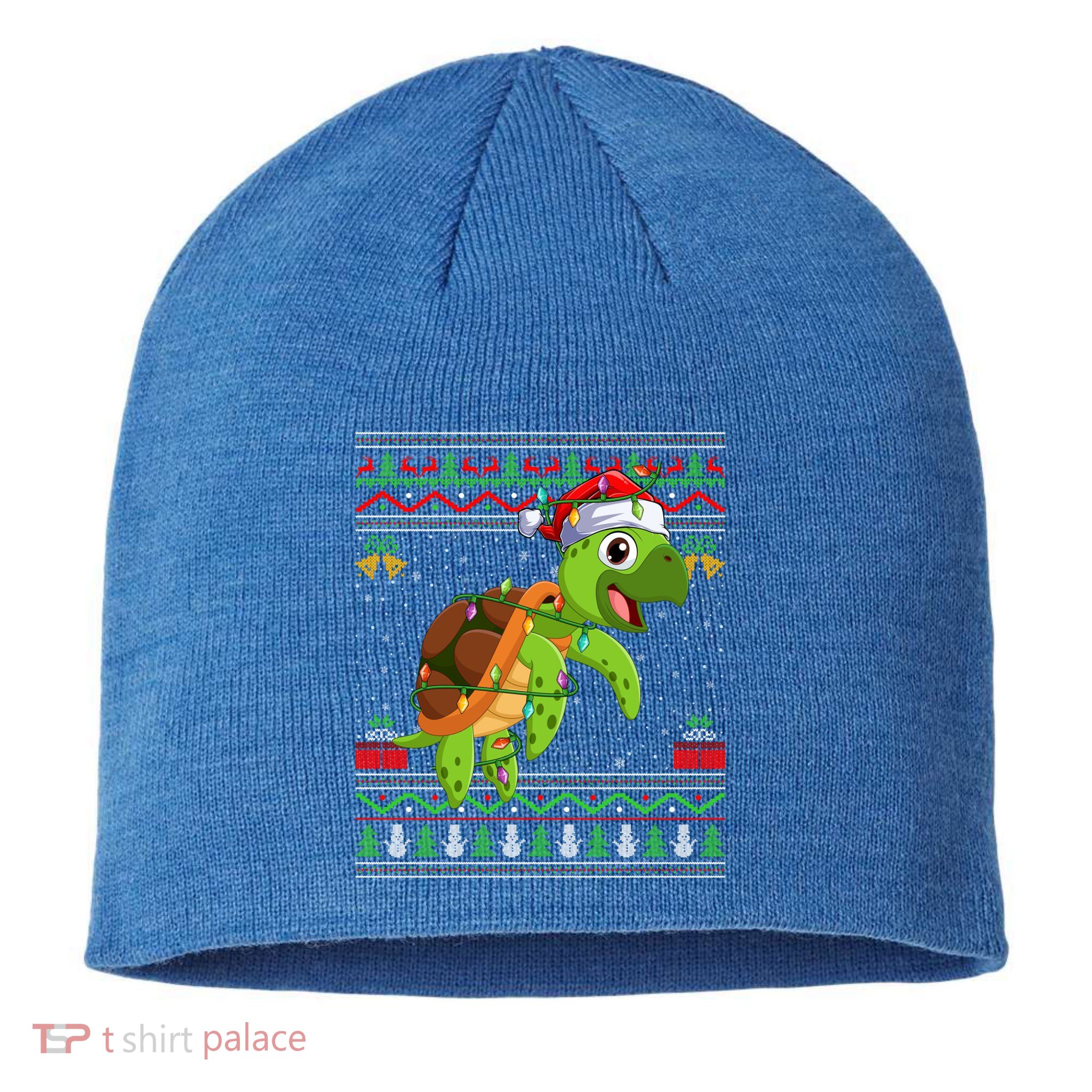 Xmas Lights Ugly Sweater Style Santa Sea Turtle Christmas Gift Sustainable Beanie