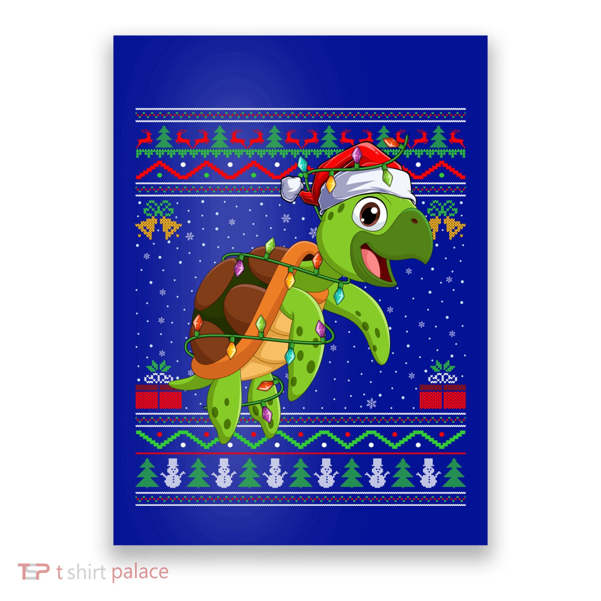 Xmas Lights Ugly Sweater Style Santa Sea Turtle Christmas Gift Poster