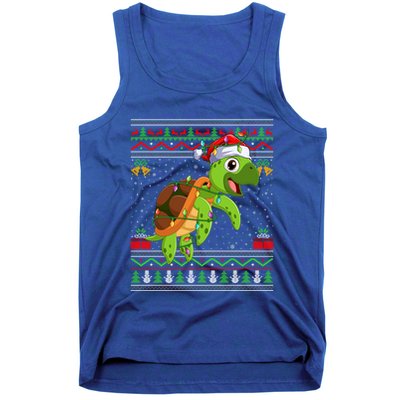 Xmas Lights Ugly Sweater Style Santa Sea Turtle Christmas Gift Tank Top
