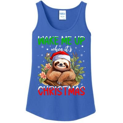 Xmas Lights Wake Me Up When Christmas Sweet Sloth Gift Ladies Essential Tank