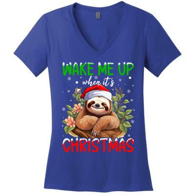 Xmas Lights Wake Me Up When Christmas Sweet Sloth Gift Women's V-Neck T-Shirt