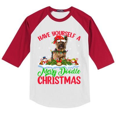 Xmas Lighting Yorkshire Terrier Dog Merry Doodle Christmas Funny Gift Kids Colorblock Raglan Jersey