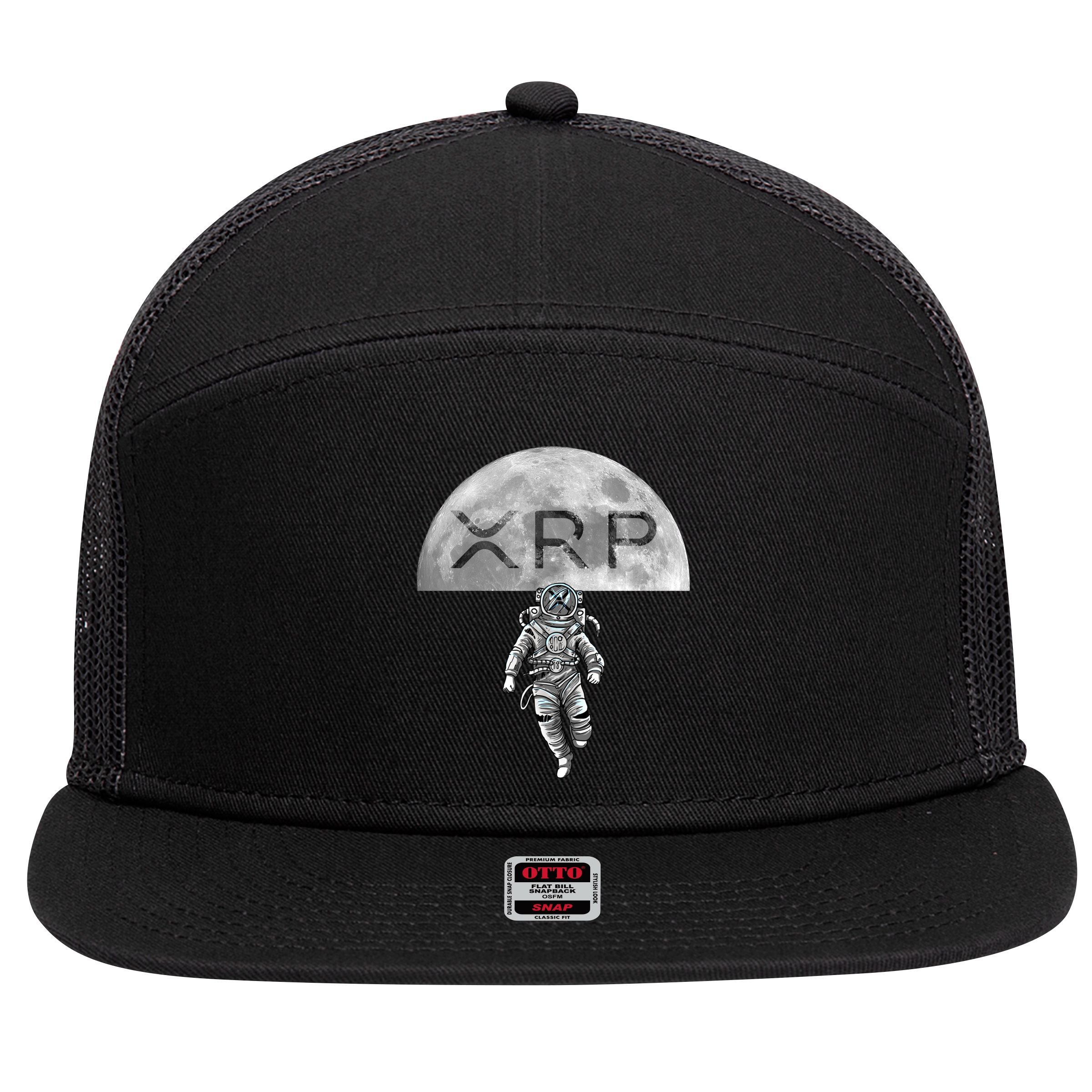 Xrp Moon Astronaut Ripple Cryptocurrency Graphic Cute Gift 7 Panel Mesh Trucker Snapback Hat