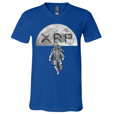 Xrp Moon Astronaut Ripple Cryptocurrency Graphic Cute Gift V-Neck T-Shirt