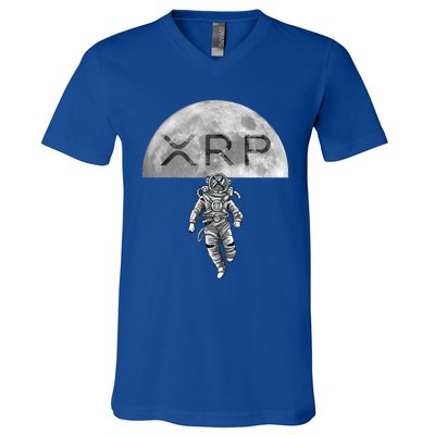 Xrp Moon Astronaut Ripple Cryptocurrency Graphic Cute Gift V-Neck T-Shirt