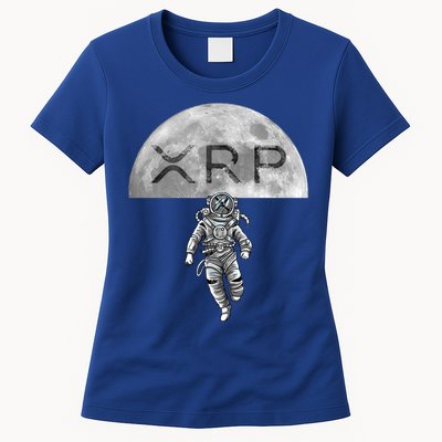 Xrp Moon Astronaut Ripple Cryptocurrency Graphic Cute Gift Womens T-Shirt