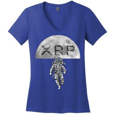 Xrp Moon Astronaut Ripple Cryptocurrency Graphic Cute Gift Women's V-Neck T-Shirt
