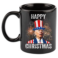 Xmas Merry Christmas Funny Happy 4th Of July Anti Joe Biden 11oz C Handle Ceramic Mug