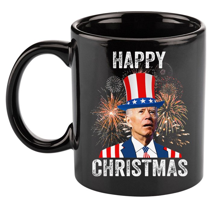 Xmas Merry Christmas Funny Happy 4th Of July Anti Joe Biden 11oz C Handle Ceramic Mug