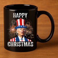 Xmas Merry Christmas Funny Happy 4th Of July Anti Joe Biden 11oz C Handle Ceramic Mug