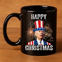 Xmas Merry Christmas Funny Happy 4th Of July Anti Joe Biden 11oz C Handle Ceramic Mug