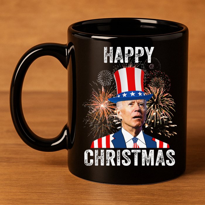 Xmas Merry Christmas Funny Happy 4th Of July Anti Joe Biden 11oz C Handle Ceramic Mug