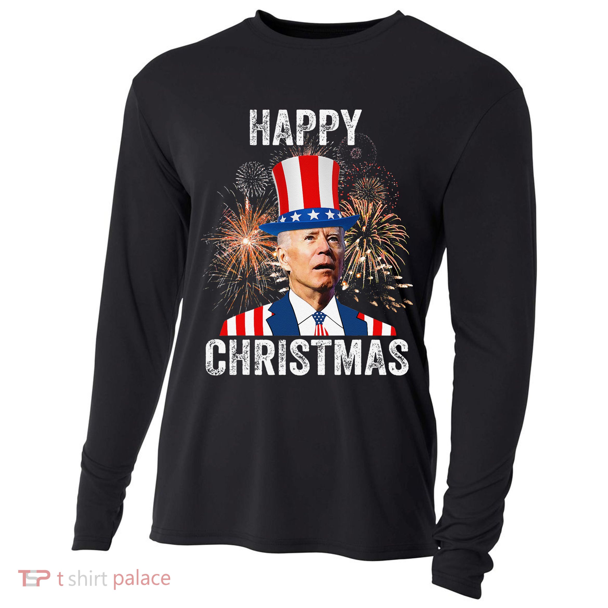 Xmas Merry Christmas Funny Happy 4th Of July Anti Joe Biden Cooling Performance Long Sleeve Crew