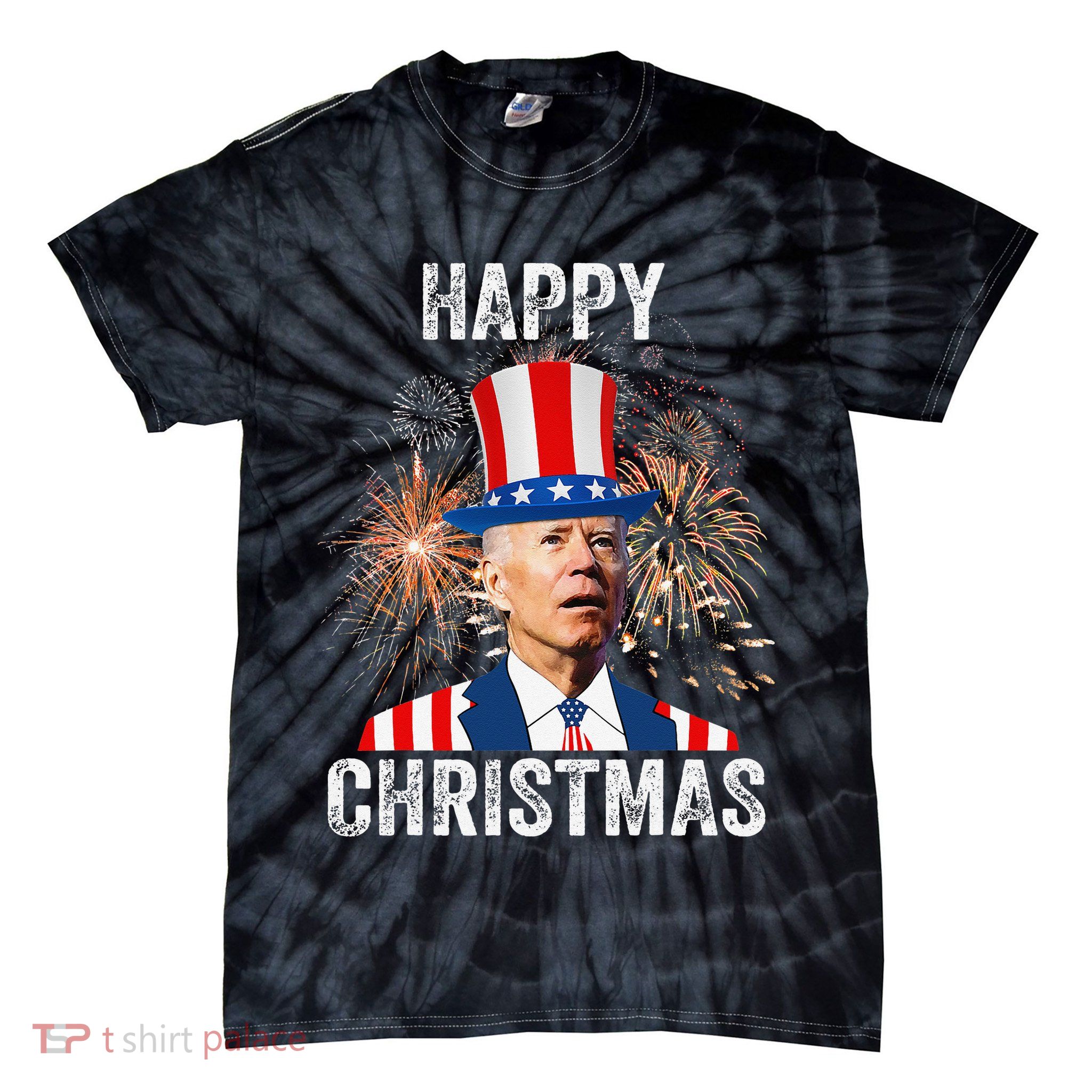 Xmas Merry Christmas Funny Happy 4th Of July Anti Joe Biden Tie-Dye T-Shirt