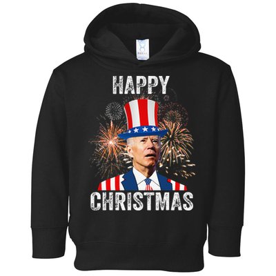 Xmas Merry Christmas Funny Happy 4th Of July Anti Joe Biden Toddler Hoodie