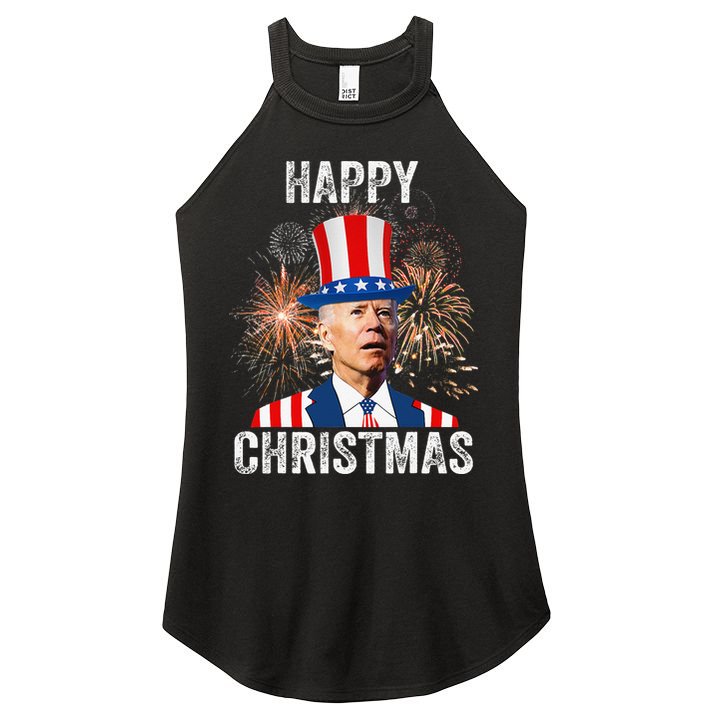 Xmas Merry Christmas Funny Happy 4th Of July Anti Joe Biden Women's Perfect Tri Rocker Tank