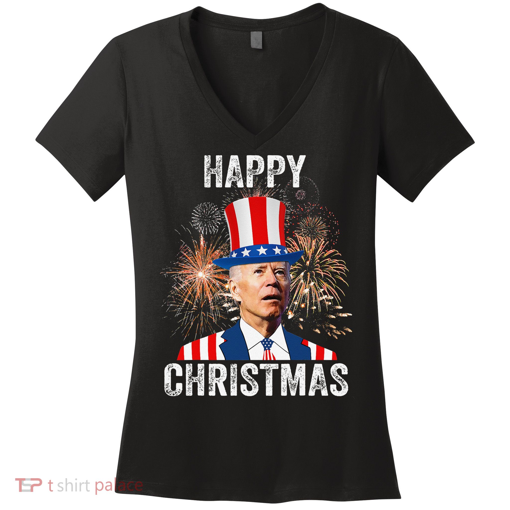 Xmas Merry Christmas Funny Happy 4th Of July Anti Joe Biden Women's V-Neck T-Shirt
