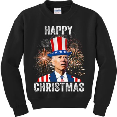 Xmas Merry Christmas Funny Happy 4th Of July Anti Joe Biden Kids Sweatshirt