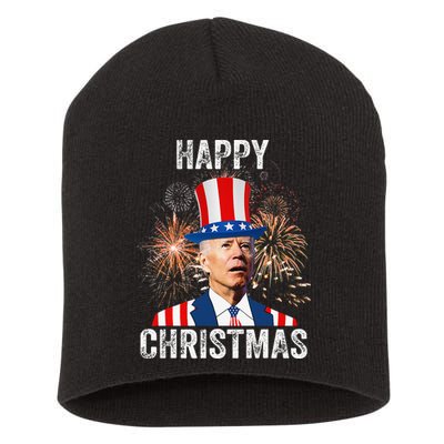 Xmas Merry Christmas Funny Happy 4th Of July Anti Joe Biden Short Acrylic Beanie